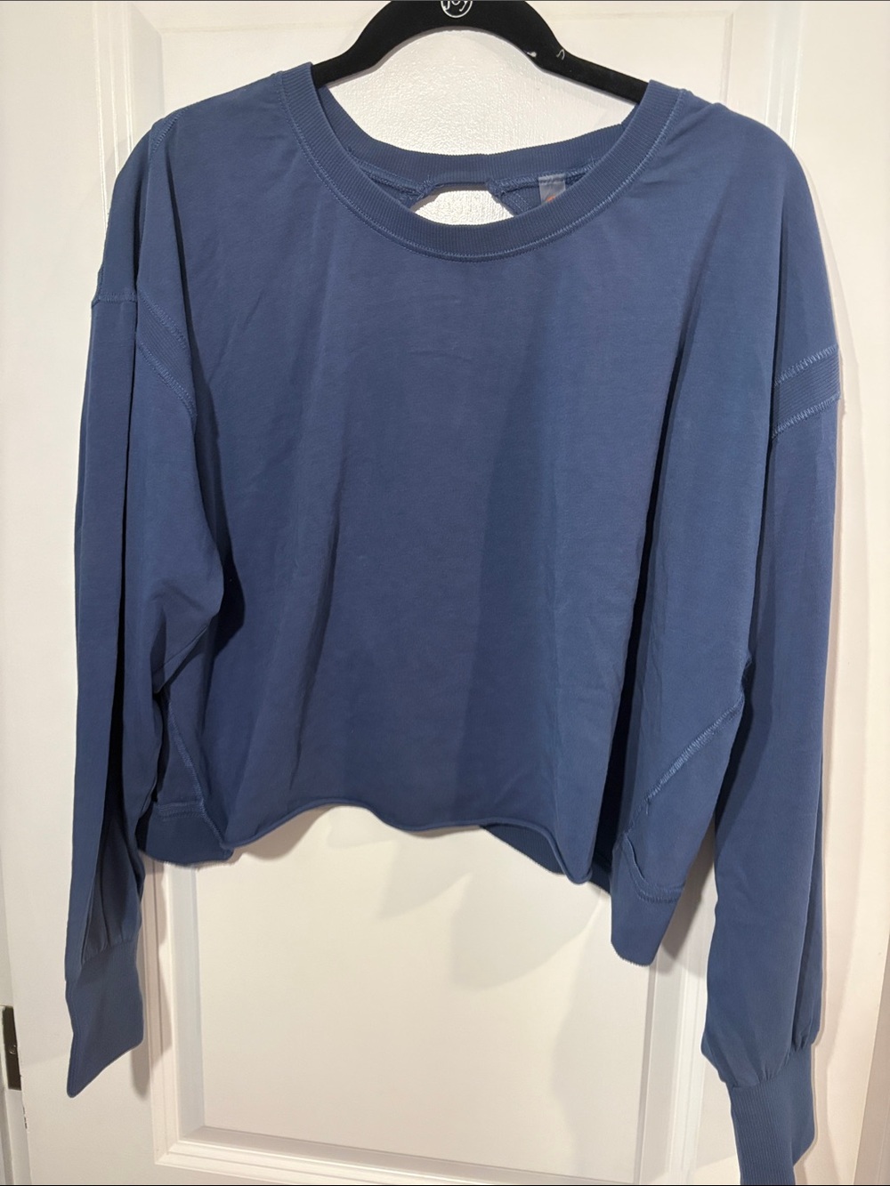 Washed Blue Cropped cut-out back Long-Sleeve Top